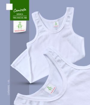 Camiseta Básica Con Tiras Anchas En Tela Rib, Para Bebes, Niños y Adolescentes