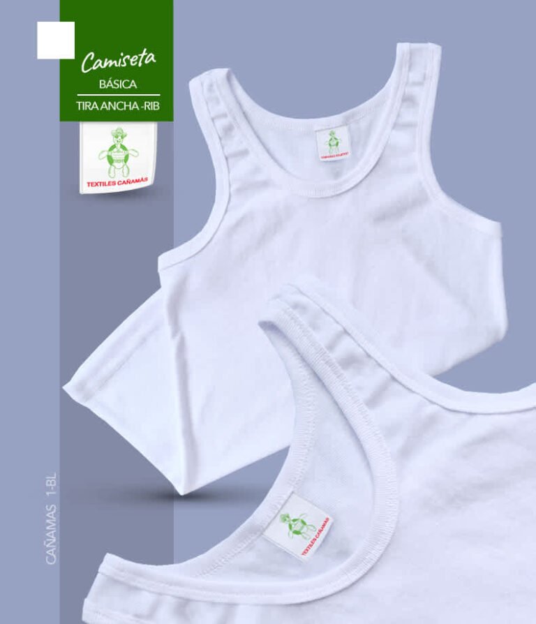 Camiseta Básica Con Tiras Anchas En Tela Rib, Para Bebes, Niños y Adolescentes