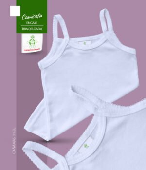 Camiseta Con Tiras Delgadas y Encaje En Tela Rib, Para Niñas y Adolescentes