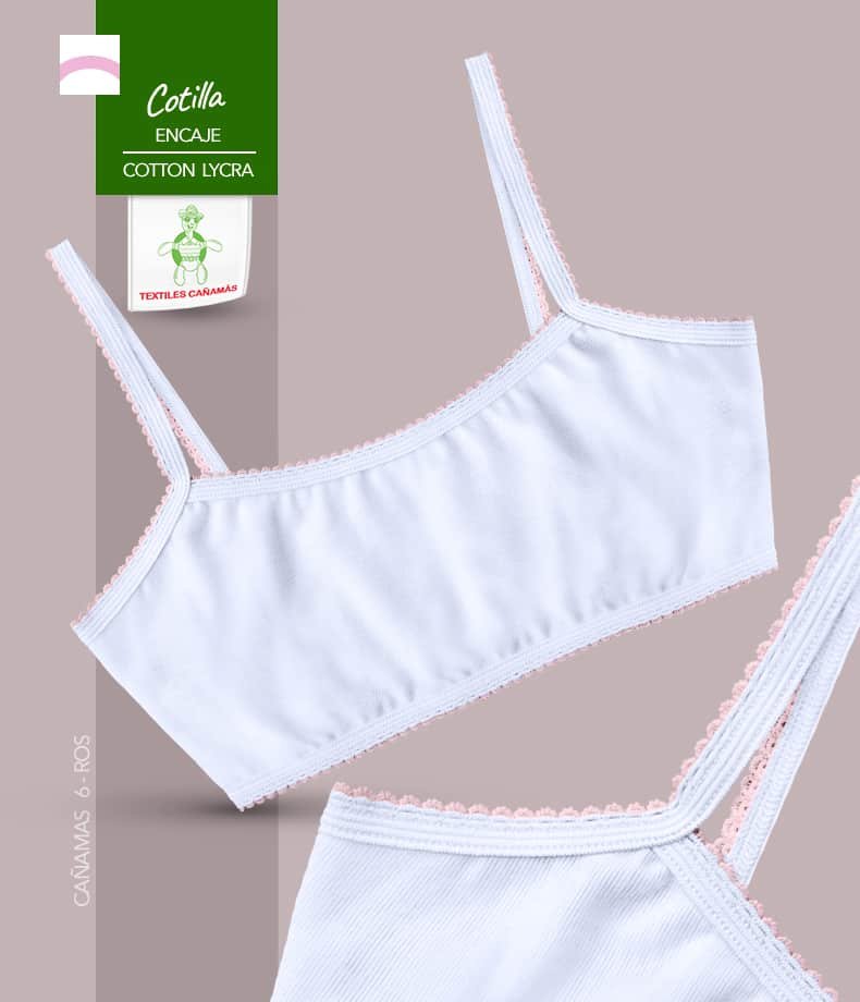 Cotilla Con Encaje Rosa En Tela Cotton Lycra Para Niñas y Adolescentes