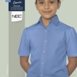 Camisa escolar azul con botones manga princesa para niñas