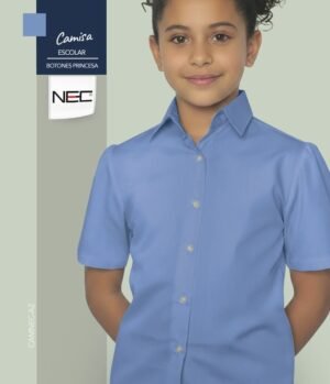 Camisa escolar azul con botones manga princesa para niñas