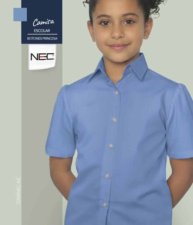 Camisa escolar azul con botones manga princesa para niñas