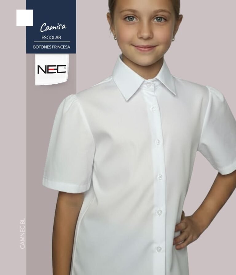 Camisa escolar blanca con botones manga princesa para niñas