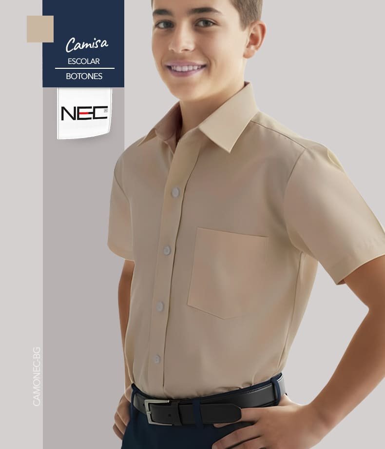 Camisa escolar beige con botones unisex